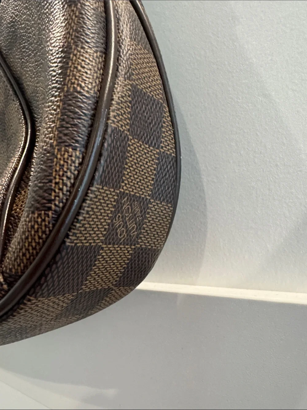 Louis Vuitton Dark Brown Damier Canvas Shoulder Hobo with Gold Plaque